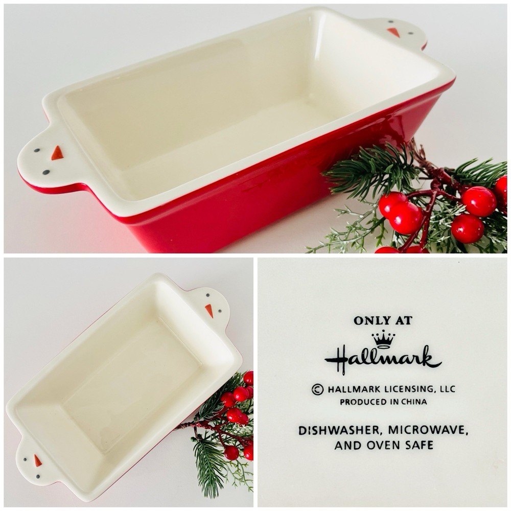 Hallmark Snowman Mini Ceramic Loaf Pan, 7”, Holiday / Christmas Bakeware