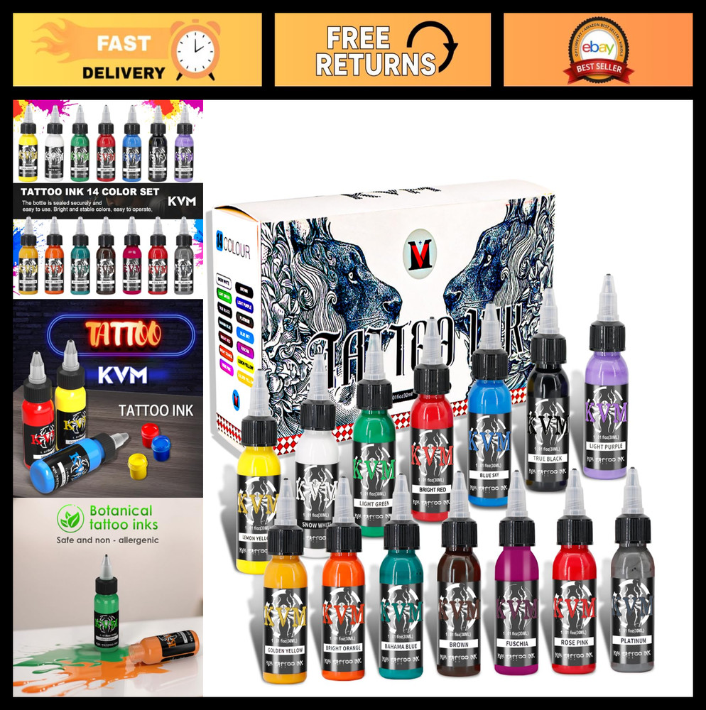 14 Pcs Tattoo Ink Set - 1oz (30ml) Vibrant Colors for Indoor Tattoo Studio, Smoo