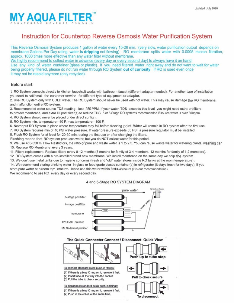 4-stage Portable Countertop RO Reverse Osmosis Aquarium System with DI, 75 GPD