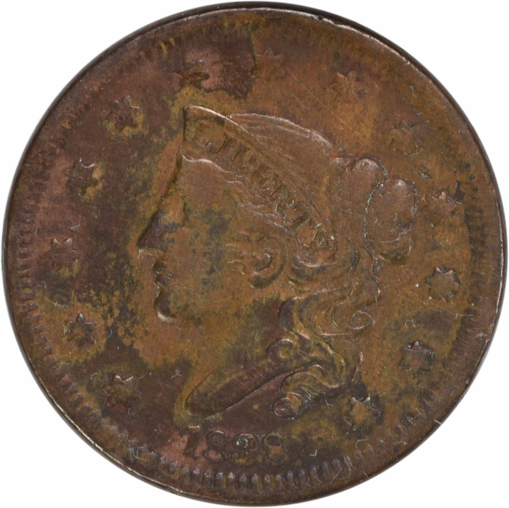 1838 Large Cent VF Uncertified #305