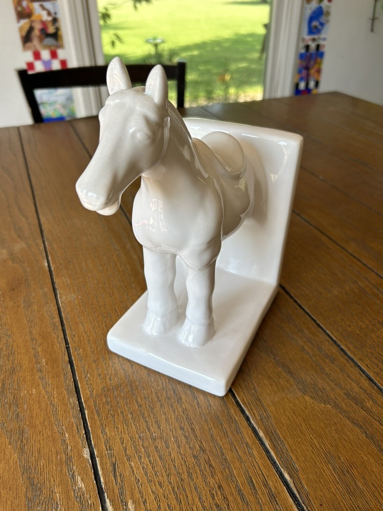 ONE White Horse Ceramic BOOKEND Library Modern Decor No Damage