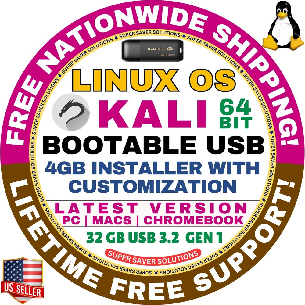 KALI - LINUX OS LATEST INSTALLER USB FLASH DRIVE, 64-BIT, AMD64 / MACs, PCs