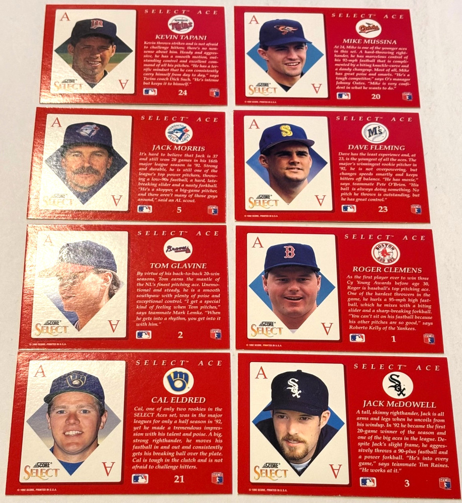 1992 Score SELECT ACES Baseball Inserts Complete Your Set, You Pick One