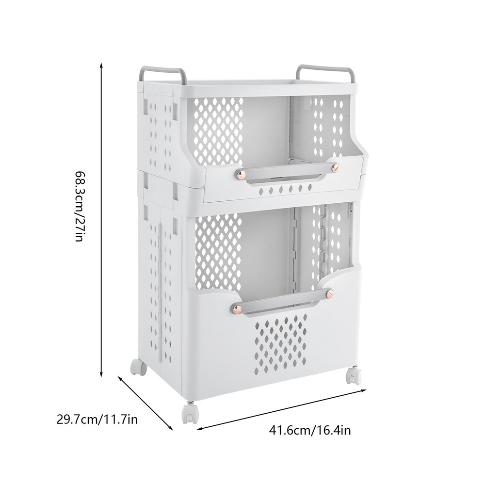 2-tier Movable Laundry Basket Laundry Hamper w/ Wheels Laundry Stackable Basket