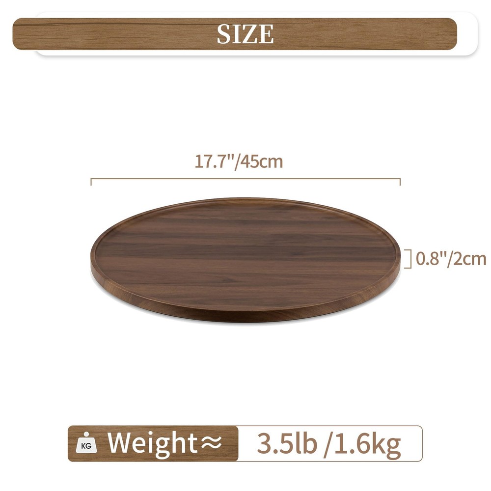 Hanobe 18" Round Wood Ottoman Serving Tray - Walnut Pattern
