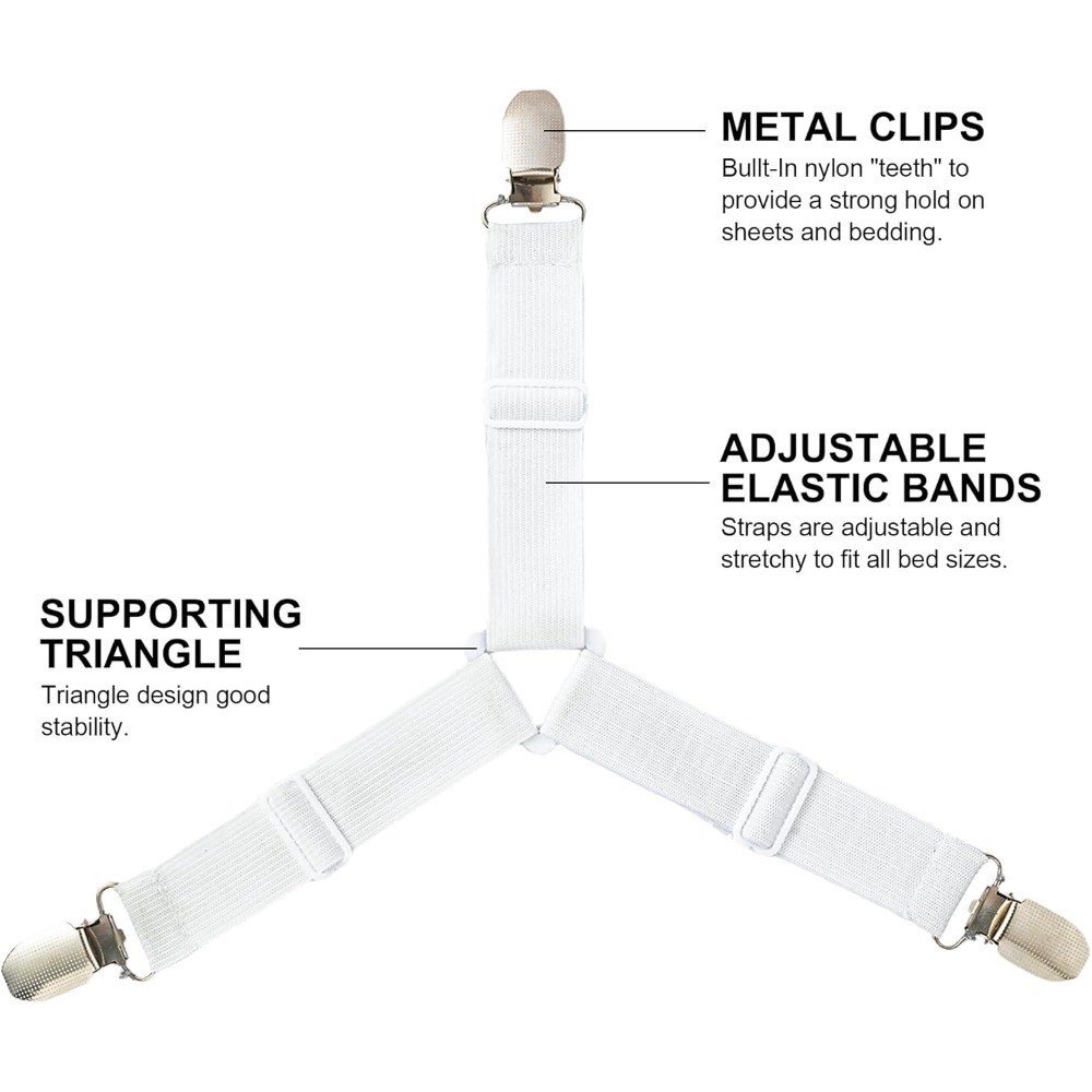 Elastic Fasteners with Metal Clips Adjustable Bedsheet Holders Keep Fitted