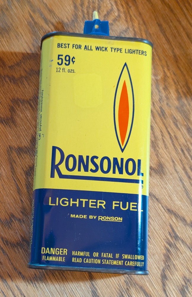 Vintage Ronsonol Lighter Fluid Metal Container Empty 59 Cents