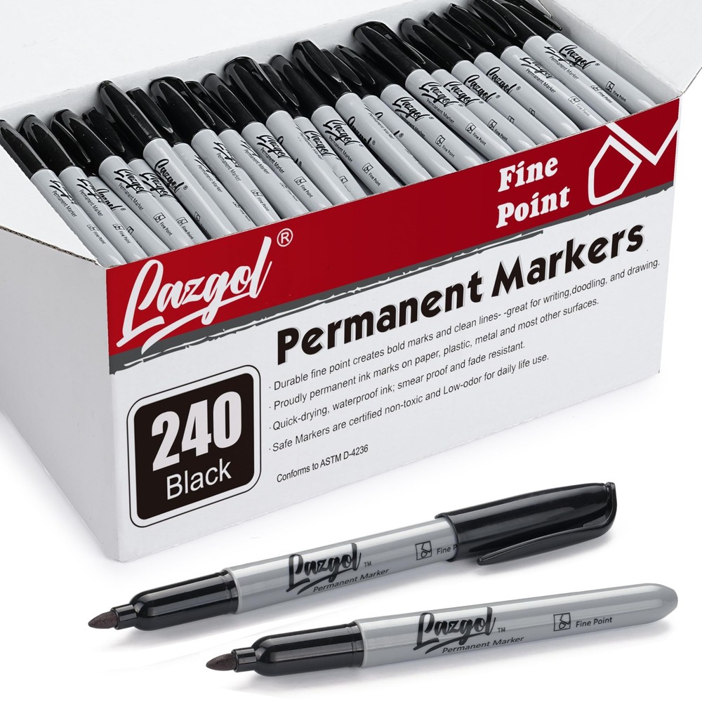 Permanent Markers Bulk, 240 Pack Fine Tip Black Permanent Markers, Waterproof...