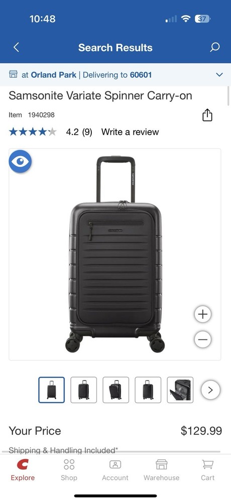 Samsonite Variate 21 in Spinner Carry-on 147777-1041 Black RightHeight Handle