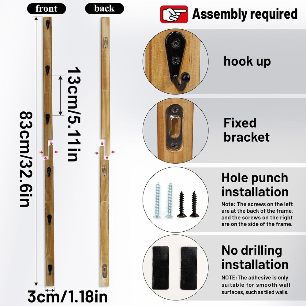 Wall-Mounted Coffee Mug Rack 6-Hook Solid Wood Cup Holder Kitchen Cabinet