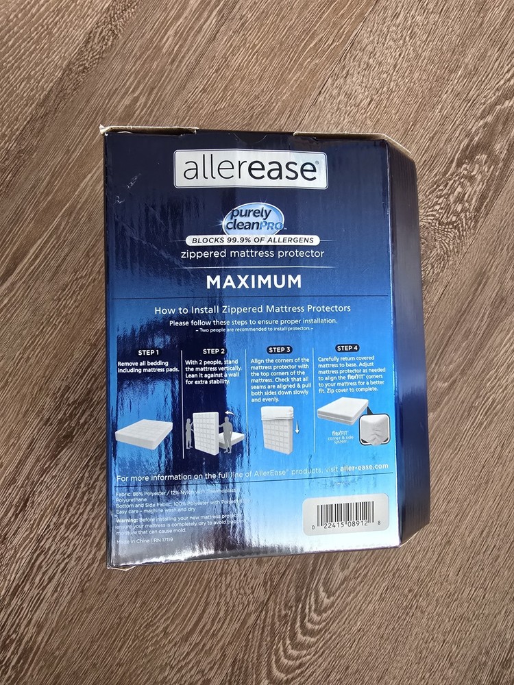 Allerease Full Maximum Waterproof Allergy Bed Bug Mattress Protector White NEW