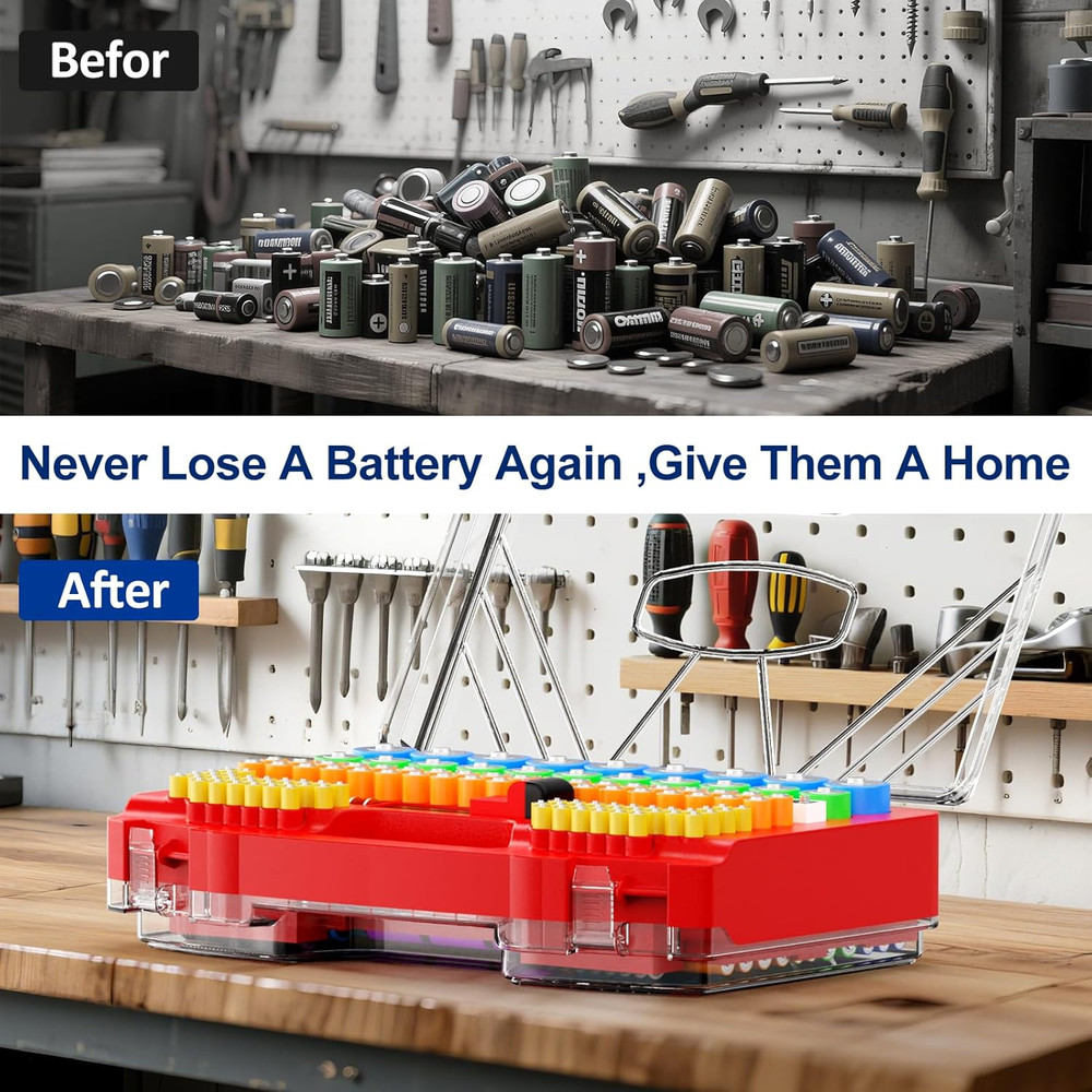 Battery Organizer Storage Holder Box Case with Tester 285+Batteries Double-Sided