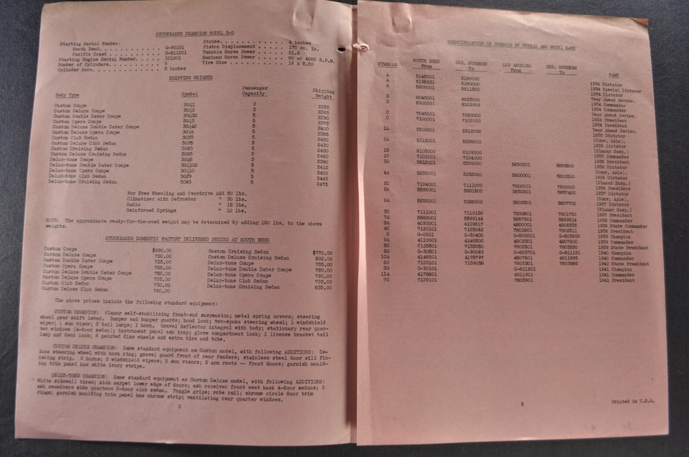 1941 Studebaker License Data Folder Commander President Champion Nice Original