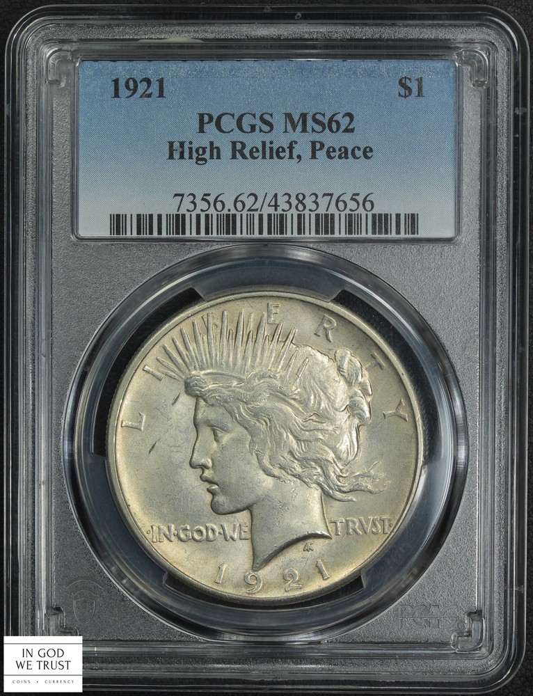 1921 High Relief Peace Silver Dollar $1 PCGS MS 62