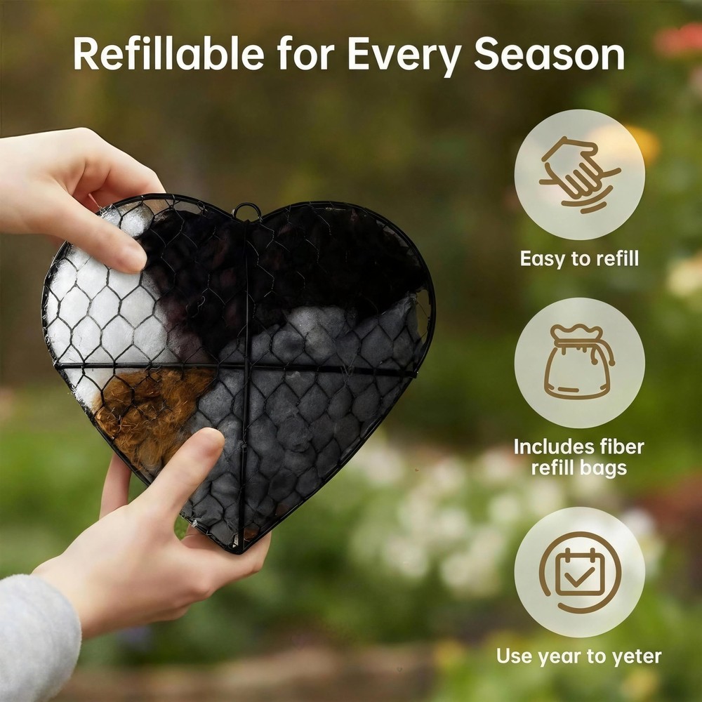 Handmade Fiber Bird Nesting Heart, Nesting Material for Wild Bird, Refillable...