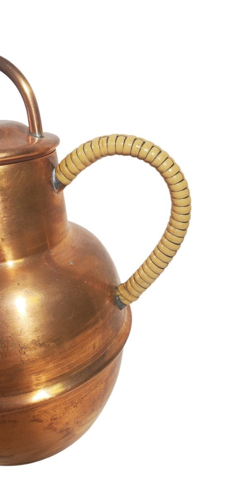 Colonial Virginia Hampton Copper Tea Coffee Hot Water Pot Raffia Handle