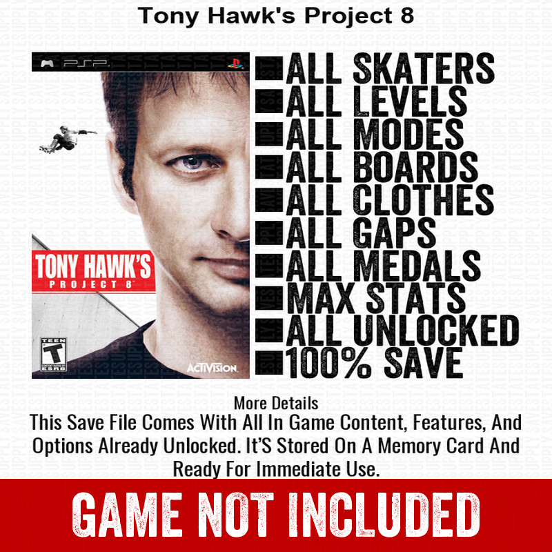 Tony Hawk s Project 8 100% PSP Save Memory Card All Items