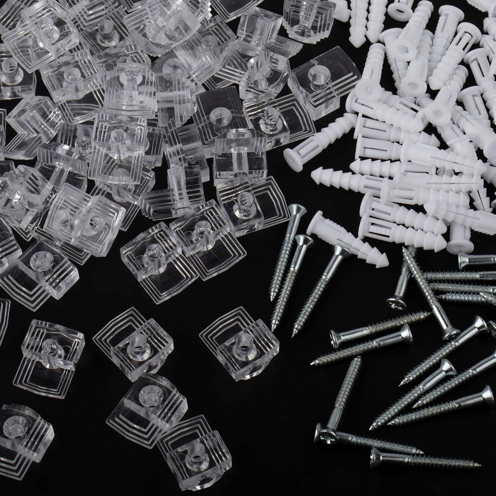 Clear Plastic Mirror Holder Clips with Screws Kit for Wall Mounting