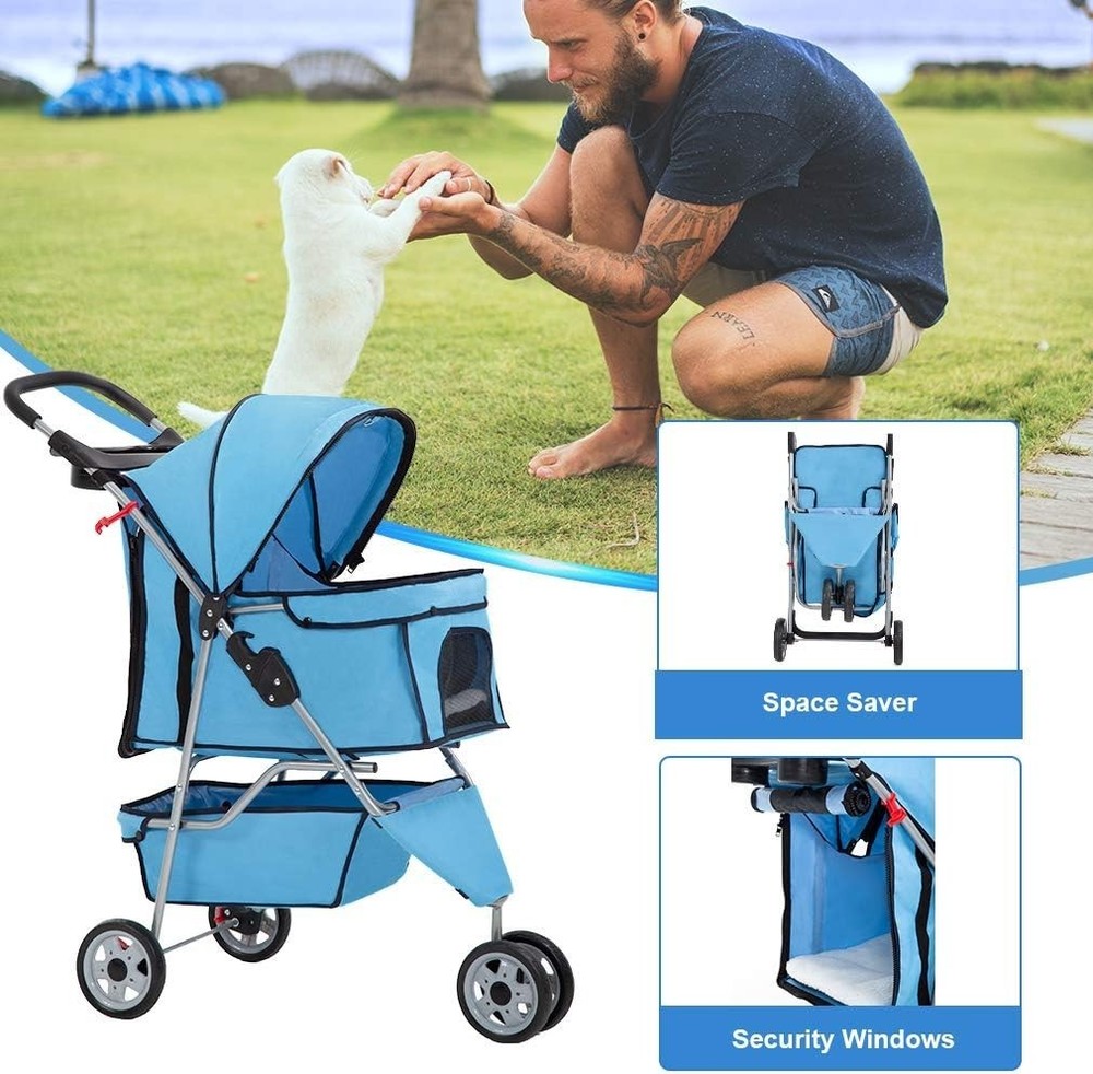 Breathable Mesh Pet Stroller - Lightweight, Foldable Design for Easy Outdoor Use