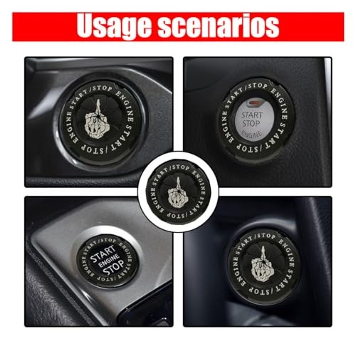 Car Push Start Stop Button Protector, Rotary Ignition Middle Finger - Black