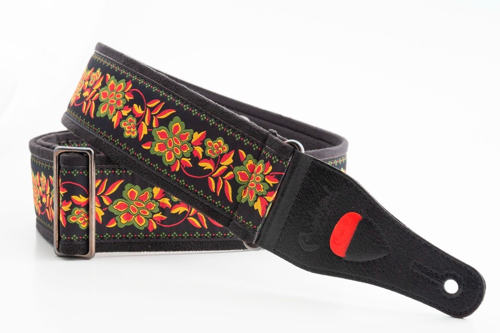 RightOn! Mojo Roses Black Design Guitar Strap