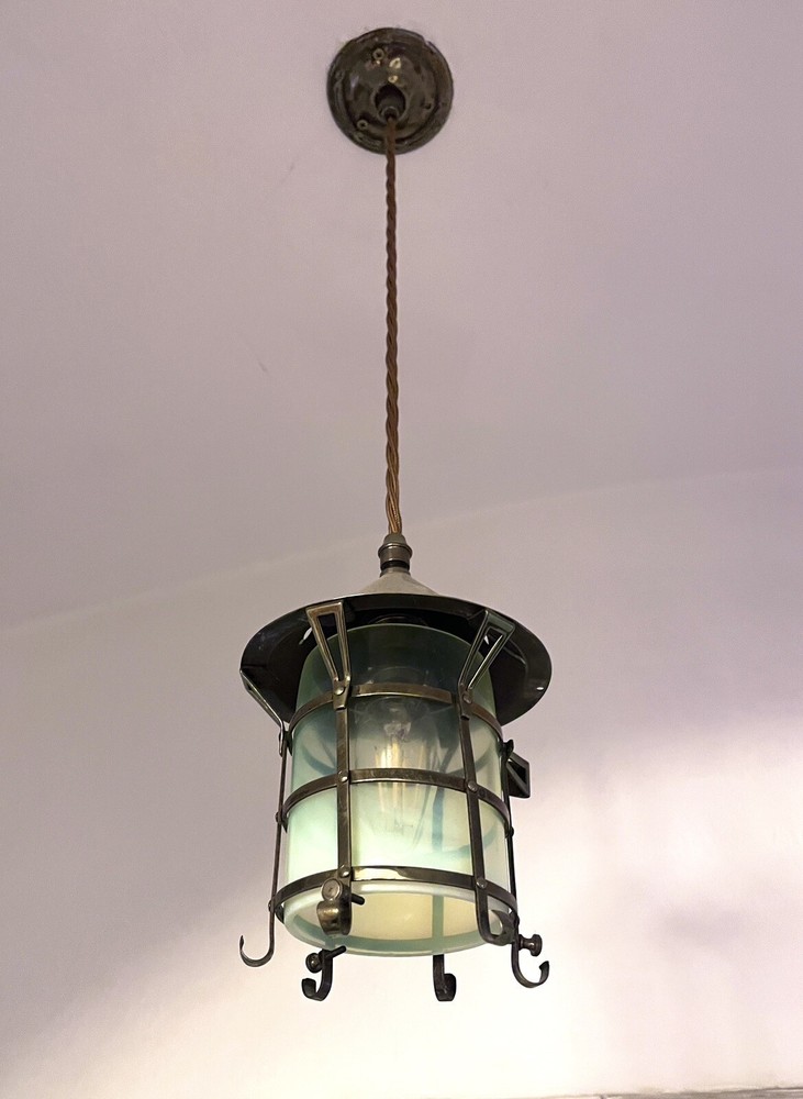Arts & Crafts Vaseline Glass Ceiling Lantern