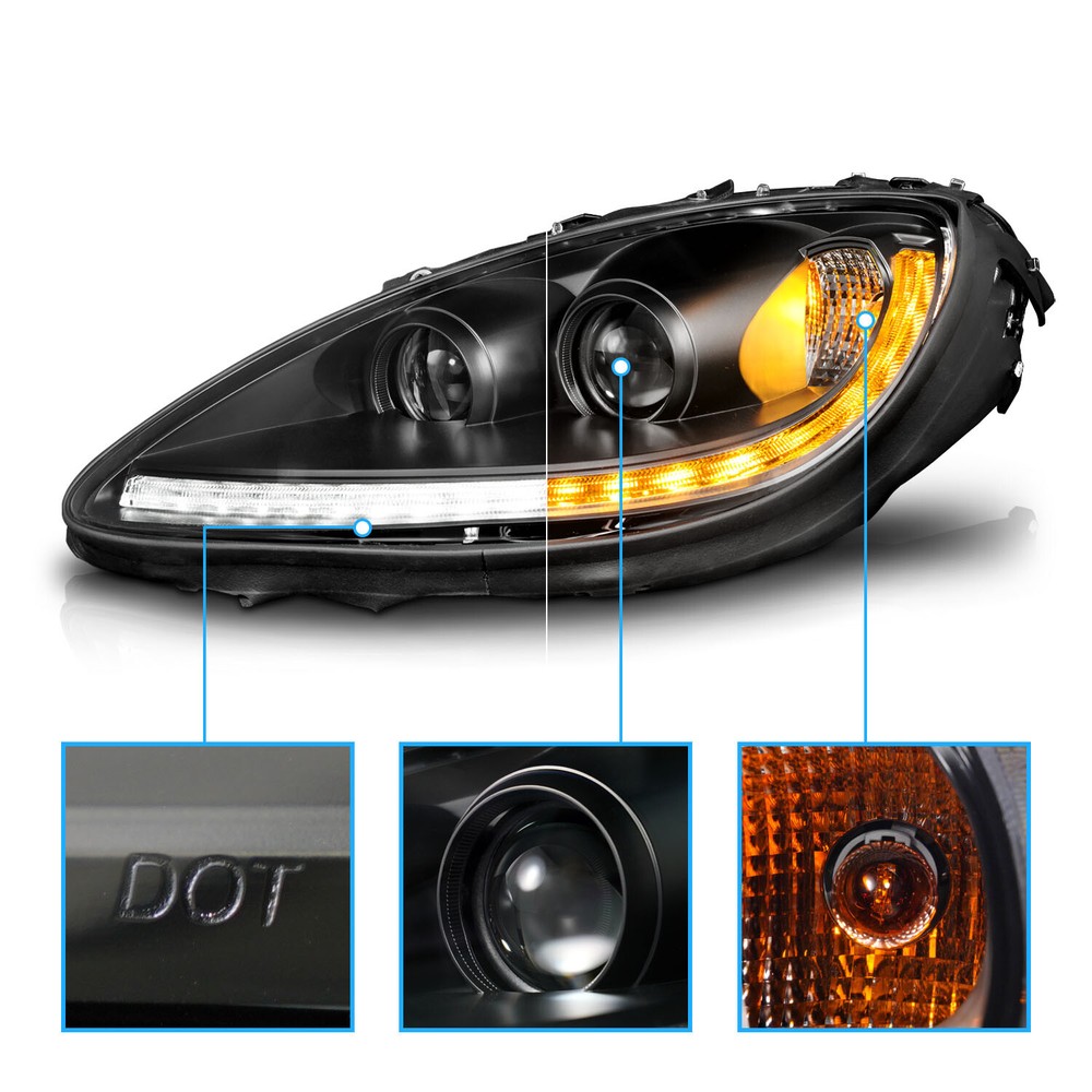 2005 - 2013 For Chevy Corvette LED DRL Sequential Switchback Black Headlights