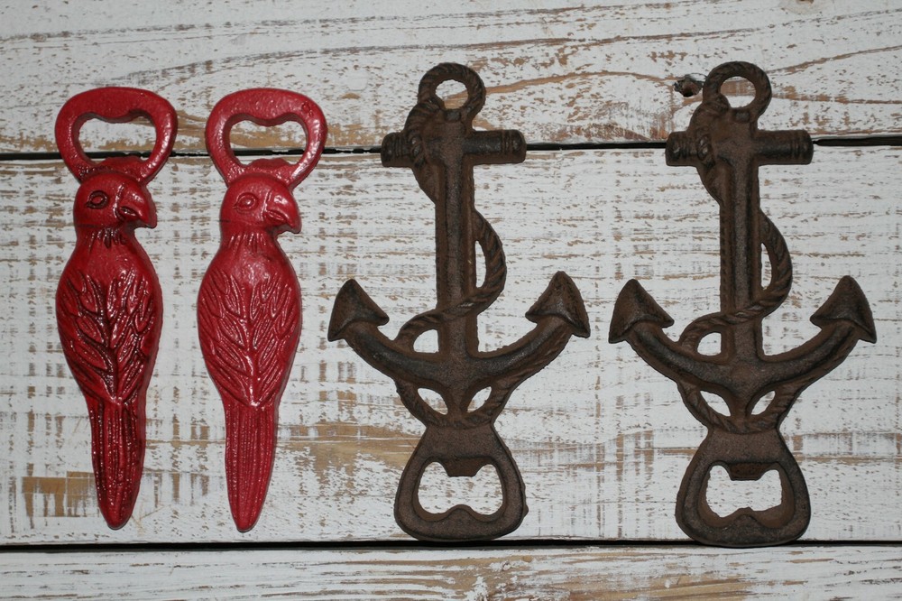 Parrot Anchor Stocking Stuffers, Cast Iron Bottle Openers, 4 items DB