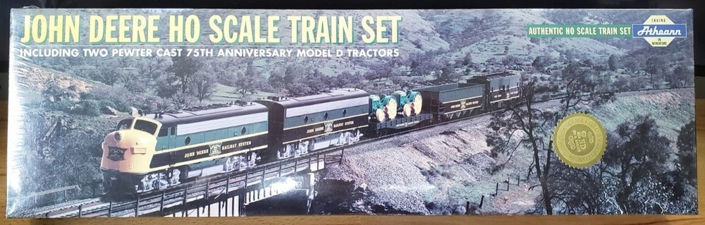 Athearn John Deere HO Scale Train Set Including Two Pewter Model D Tractors