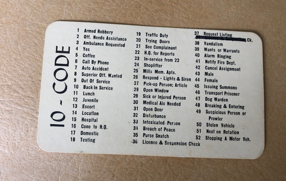 vintage 10 - Code police card , 1960’s