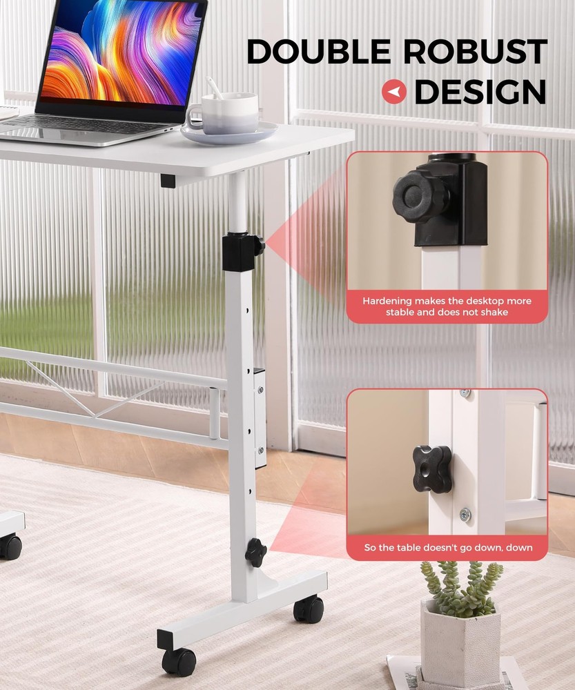 Standing Desk Adjustable Height, Mobile Stand Up Desk with Wheels Small Compu...