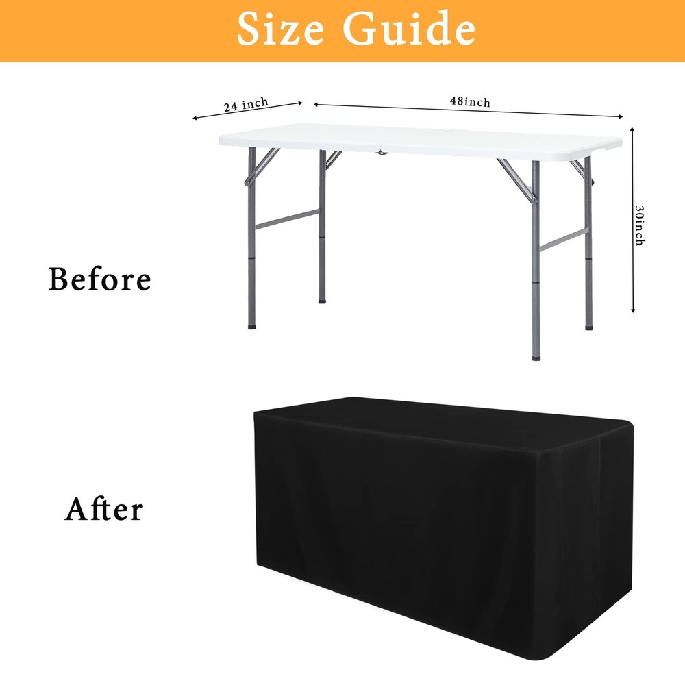 Obstal 2 Pack Black Tablecloth Fitted Table Clothes for 4 Foot Rectangle Tabl...