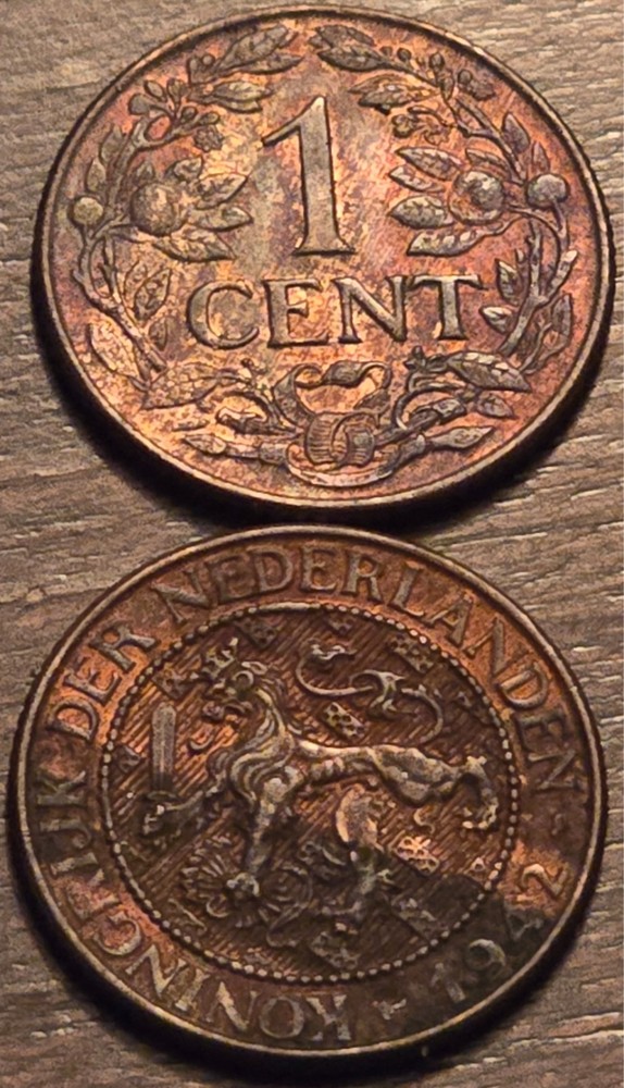 *2* High-Grade Error Coins! 1942 Netherland 1 Cents w/Improper Allow Mix Errors!