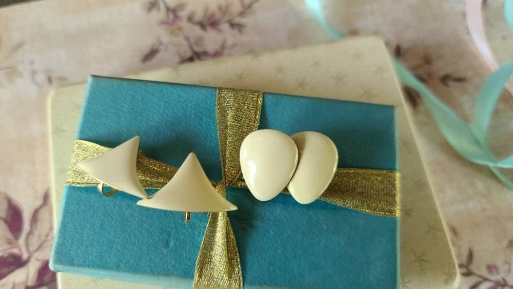 Beige Enamel Clip-on Earrings