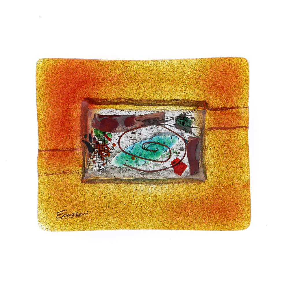 Fused Glass Handmade Rectangular Ashtray, Decorative Smoking Accessory, Orange