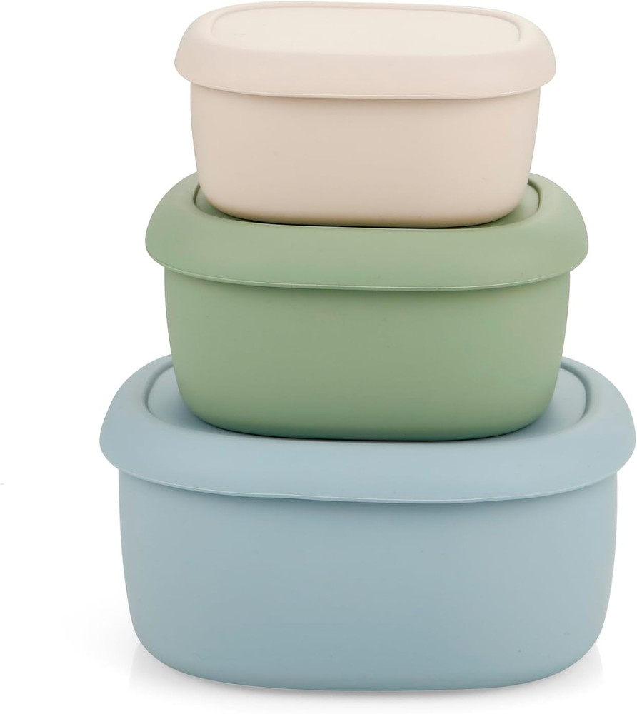 3 Pack Silicone Storage Containers with Lids, Reusable Nesting Lunch Bento Box