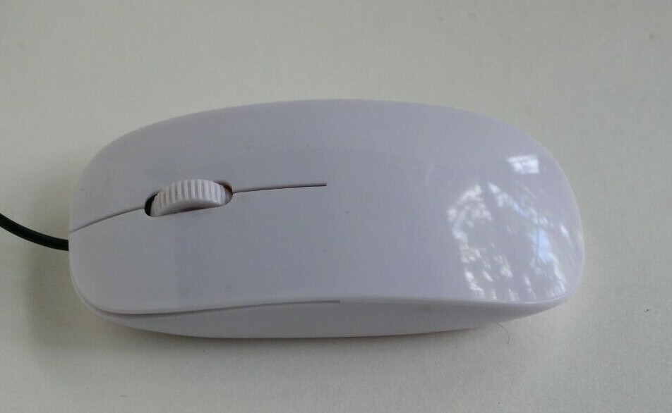 Computer Mouse USB Wired, Scroll Wheel, White, Red LED Light, For Laptop PC Mac