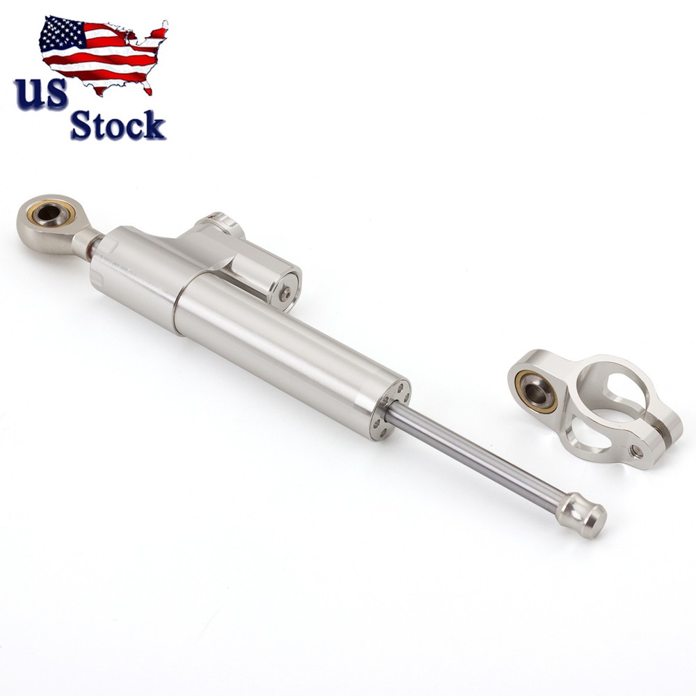 Universal Silver Aluminum Adjustable Steering Damper Stabilizer Motorcycle Part