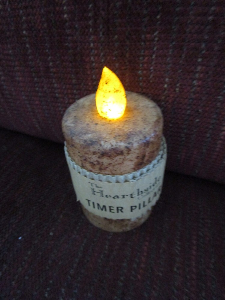 Burnt Ivory Flame Timer Pillar candle 2"x 3" Rustic Primitive Battery Operated