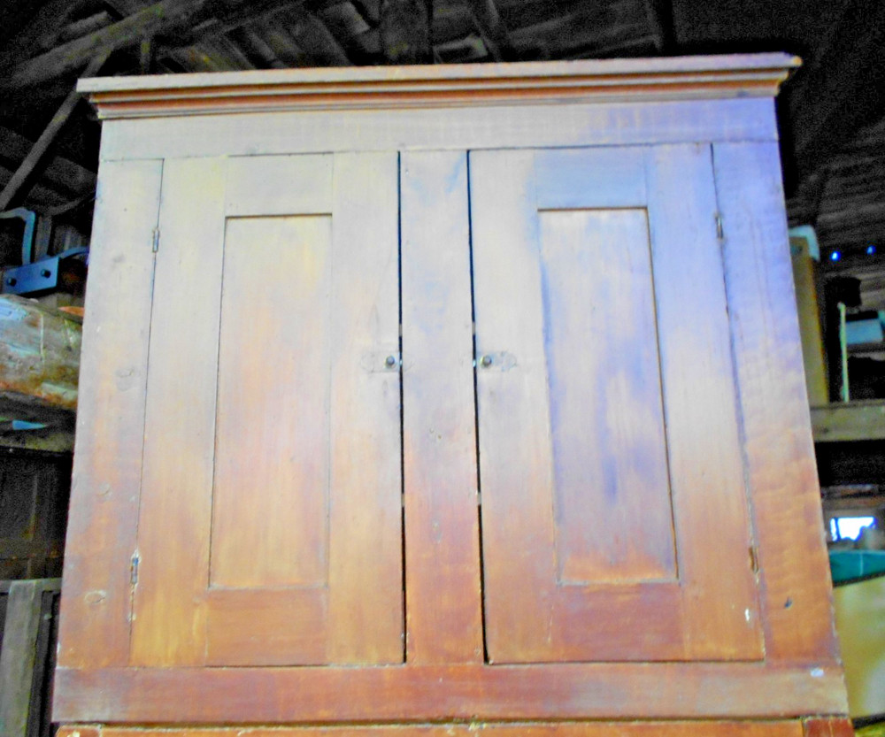 ANTIQUE PAINTED COUNTRY PINE STEPBACK DROP FRONT DESK AND BOOKCASE