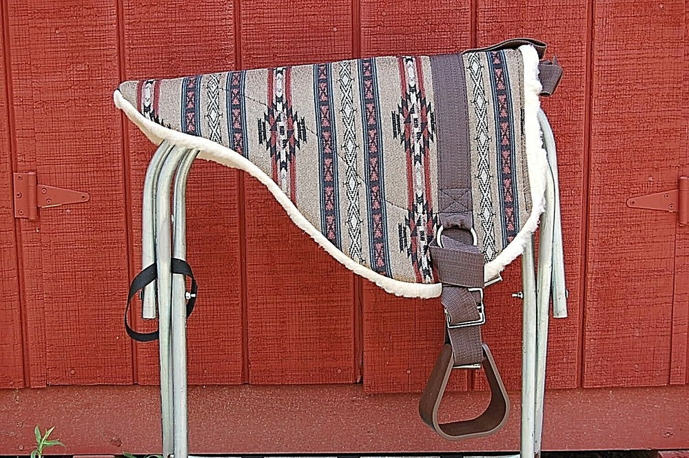 BAREBACK SADDLE PAD WITH REMOVEABLE STIRRUPS ADJUSTABLE BROWN AZTEC COLOR