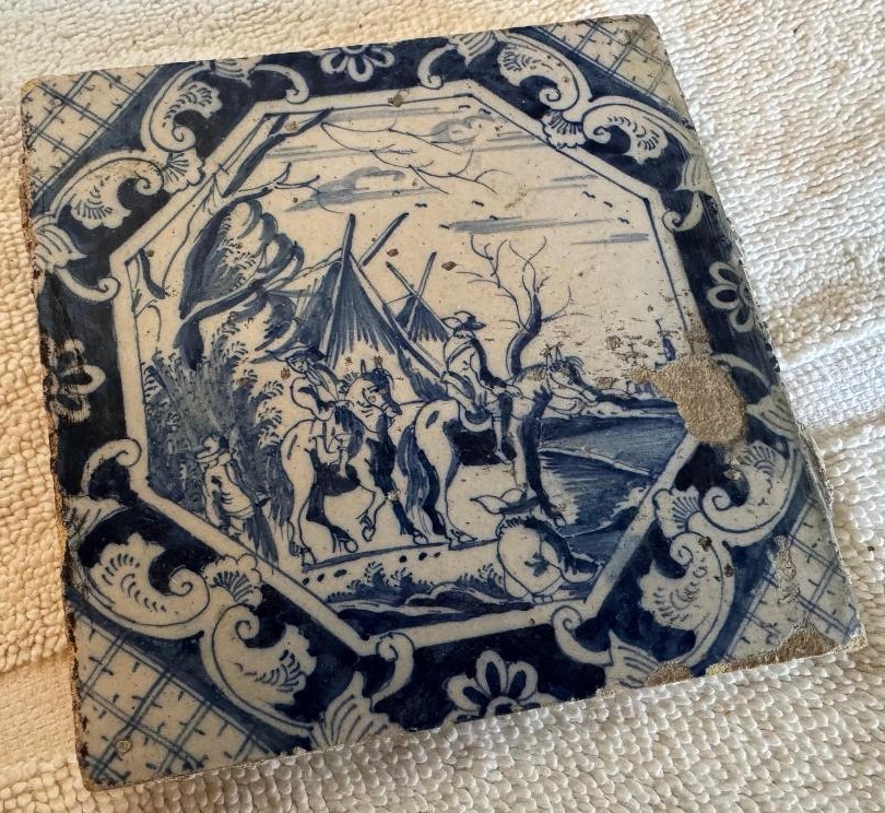 Rare Delft tile, explorers meet natives