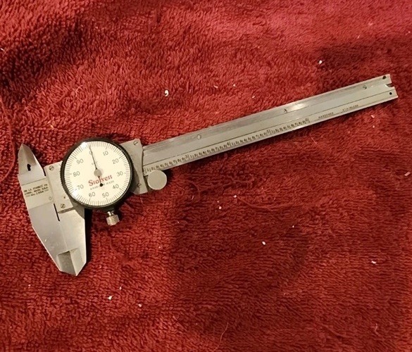 Starrett #120A Dial Caliper, SS, White Face, 0-6" Range, Missing Stop Pad -As-Is