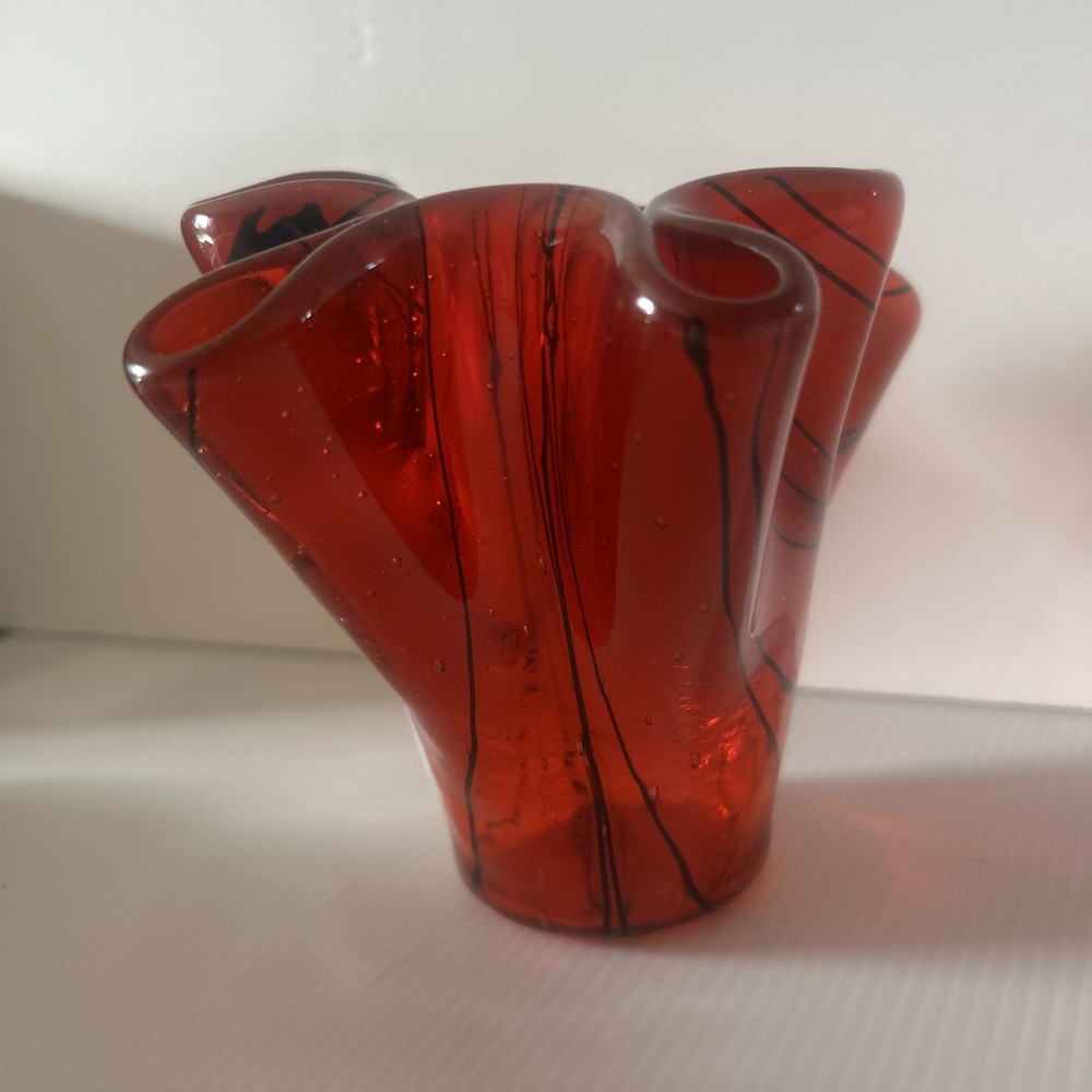 Unique Ruby Red Hankerchief Vase