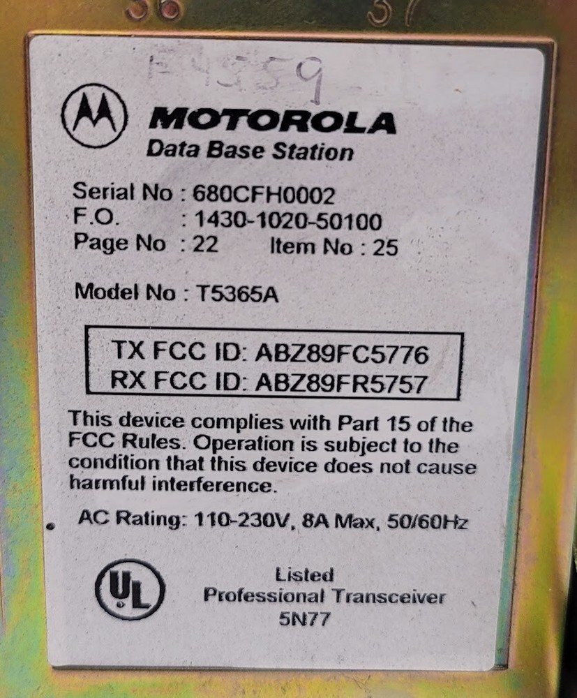 Motorola Quantar T5365A Repeater Base Station /MISSING PSU