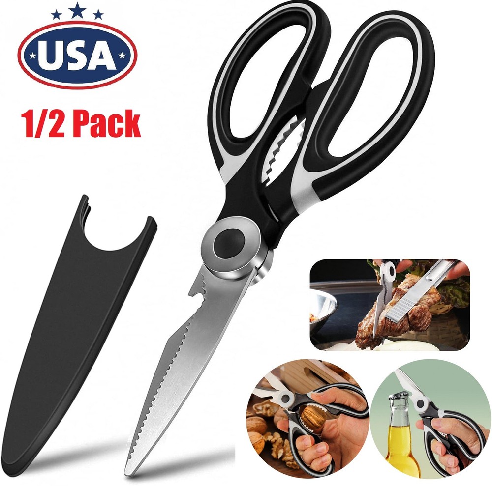 2× Kitchen Scissors Heavy Duty Premium Sharp Kitchen Shears Food, Fish, Bones US
