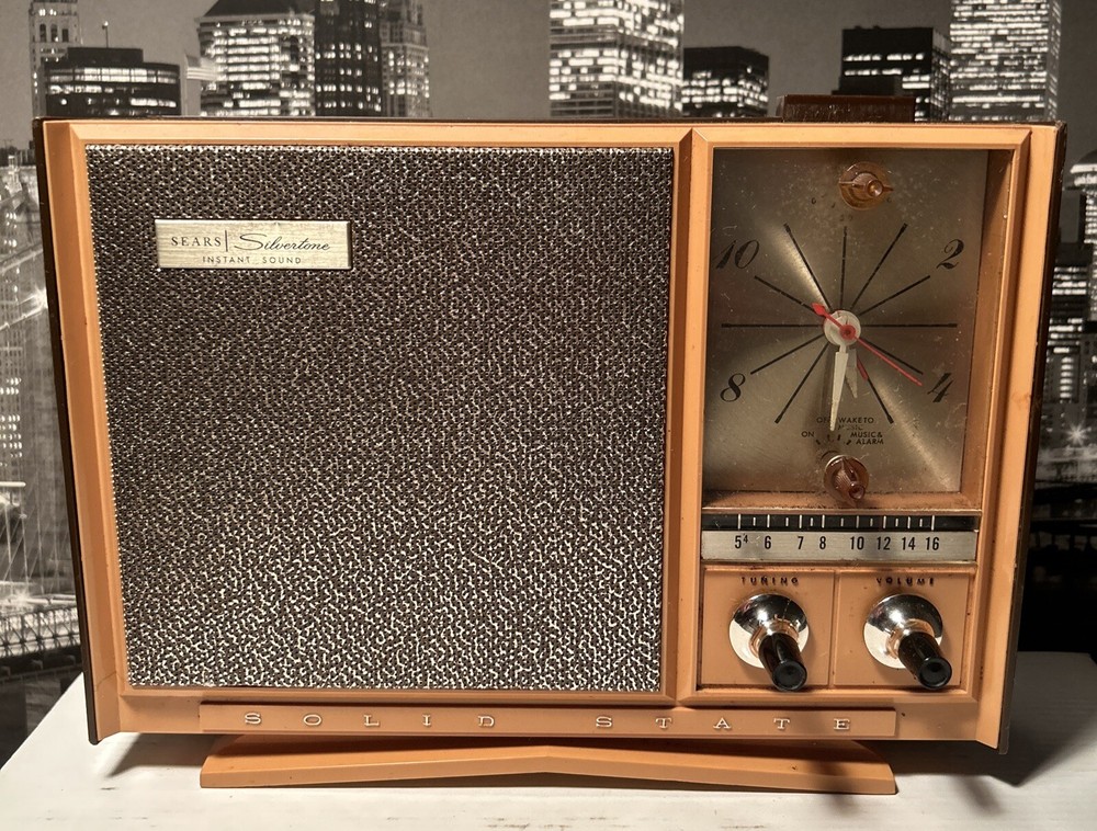 vtg 1966 sears silvertone solid state transistor radio Alarm Clock tested *Read*