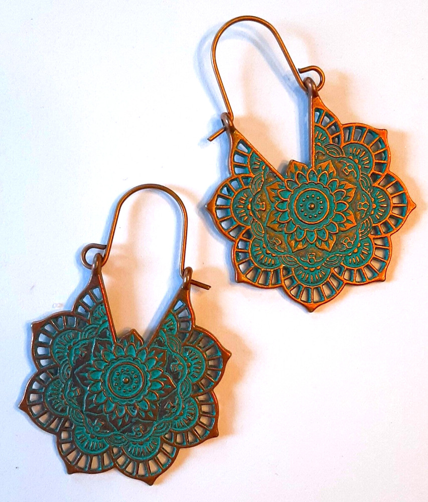 LACE CHRYSANTHEMUM design age DROP copper look "U" hook artisan