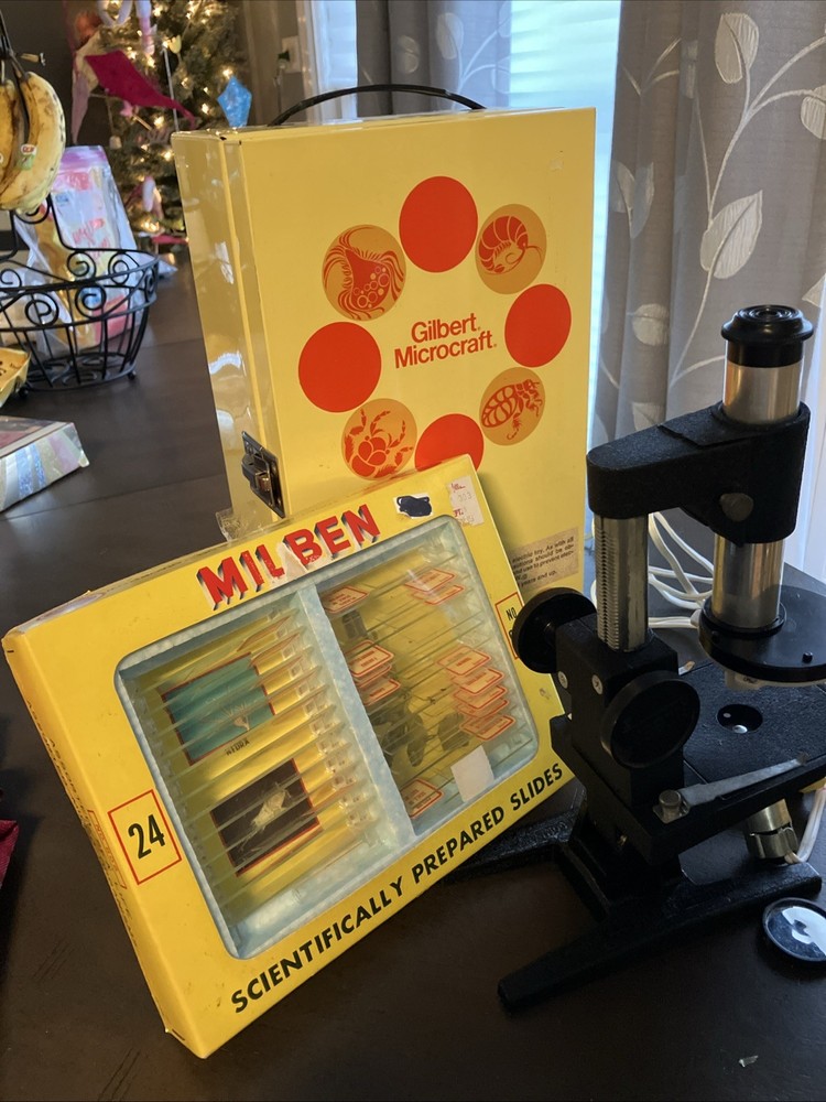 Gilbert Microcraft Microscope With Storage Box. With 24 Scientific Slides