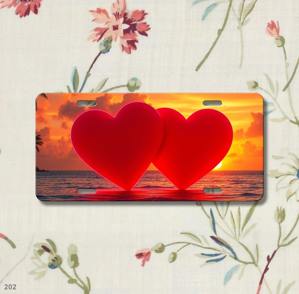 Romantic Two Hearts Artwork Personalized Name License Plate Personalized Anniver